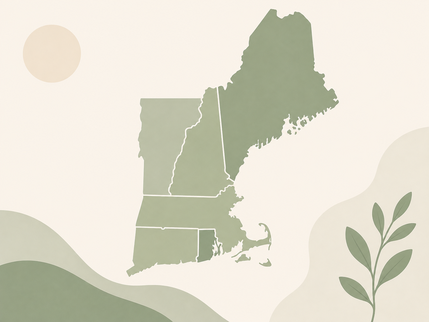 Illustrated map of New England with a 4-H clover